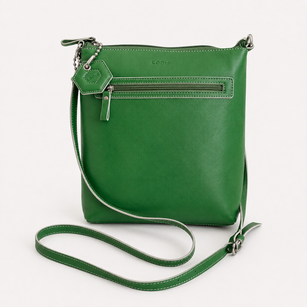 Lodis Green Leather Crossbody Bag White Stitch Y2K Minimal Shoulder Purse